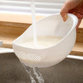 1pc, Rice Washing Drain Basket, Rice Washing Filter Basket, Creative Rice Washing Sieve, Plastic Rice Colander, Qme white