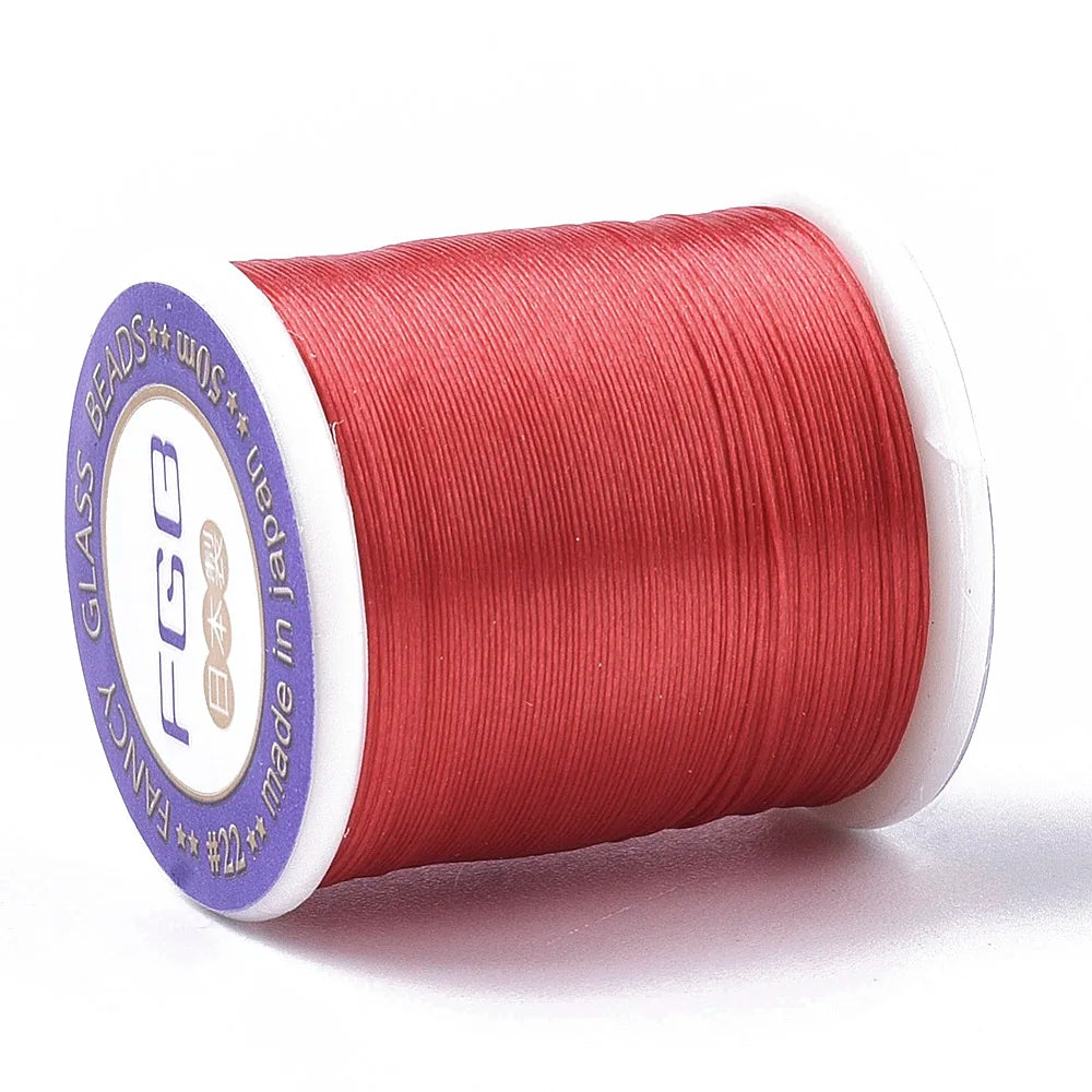 PandaHall 50m/Roll Multi-Color Nylon 66 Beading Thread, 0.1mm High Strength Stretch Resistant for Seed Bead Jewelry Making Qme Red