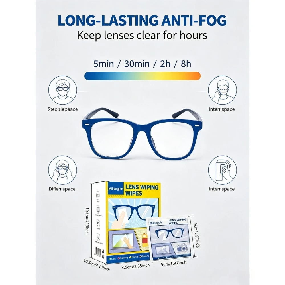 Anti-fog Cleaning Wipes for Glasses, Individually Wrapped, Long-lasting Anti-fog Without Blurring, Wipes Without Leaving Streaks Qme
