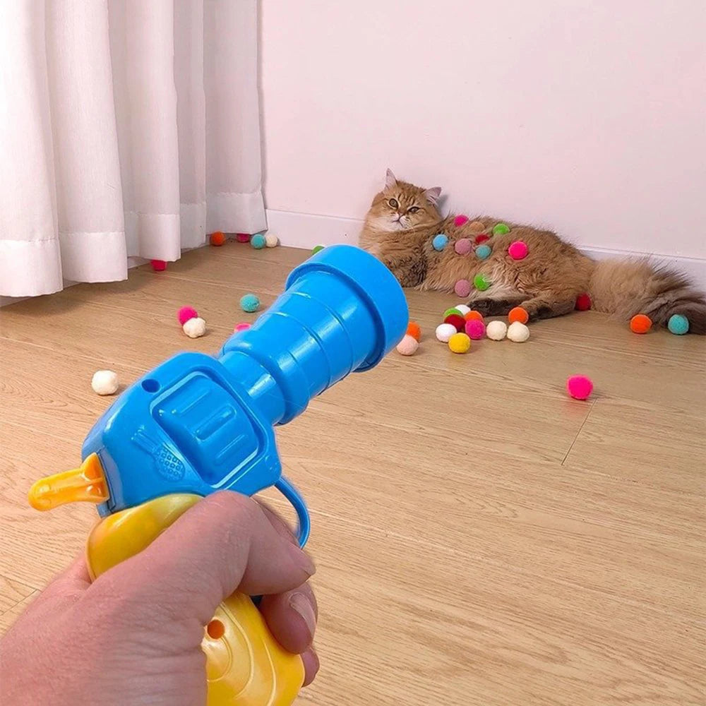 Random Cat Toy Interactive High Fun Toy Gun Plush Ball Firing Gun Silent Polyester High Bounce Ball Fun Cat Stick Qme