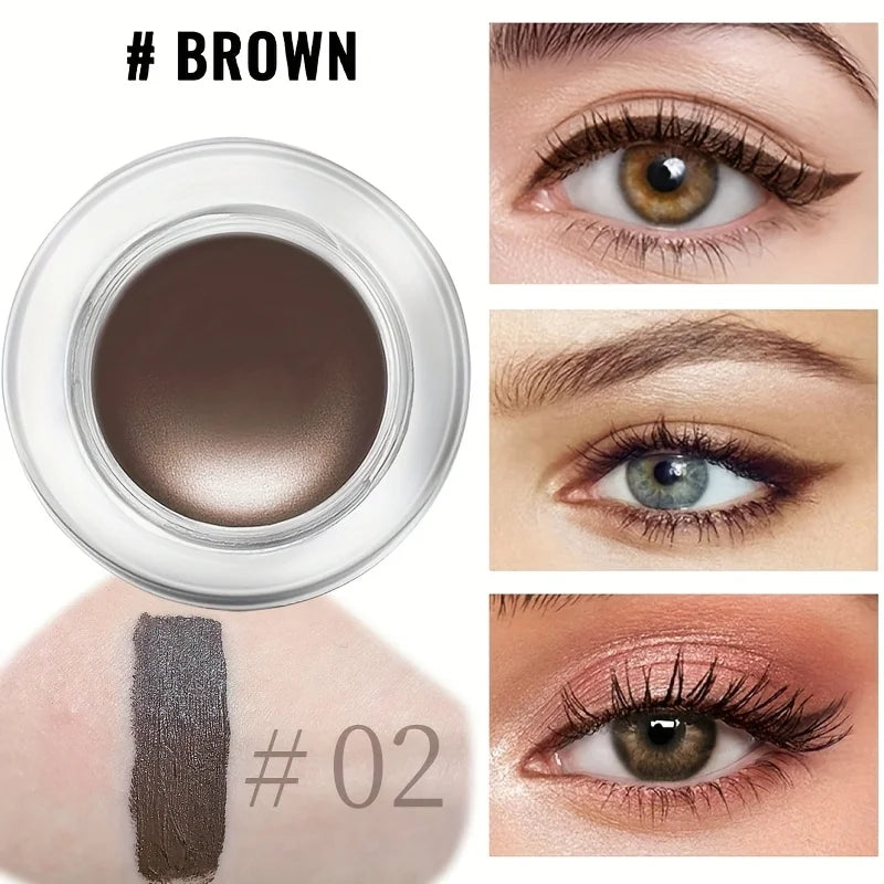 Portable Gel Eyeliner Black and Brown, Water Proof Smudge Proof Eyeliner Cream, Quick Drying Last for All Day Long Brow Eyeliner Qme 02