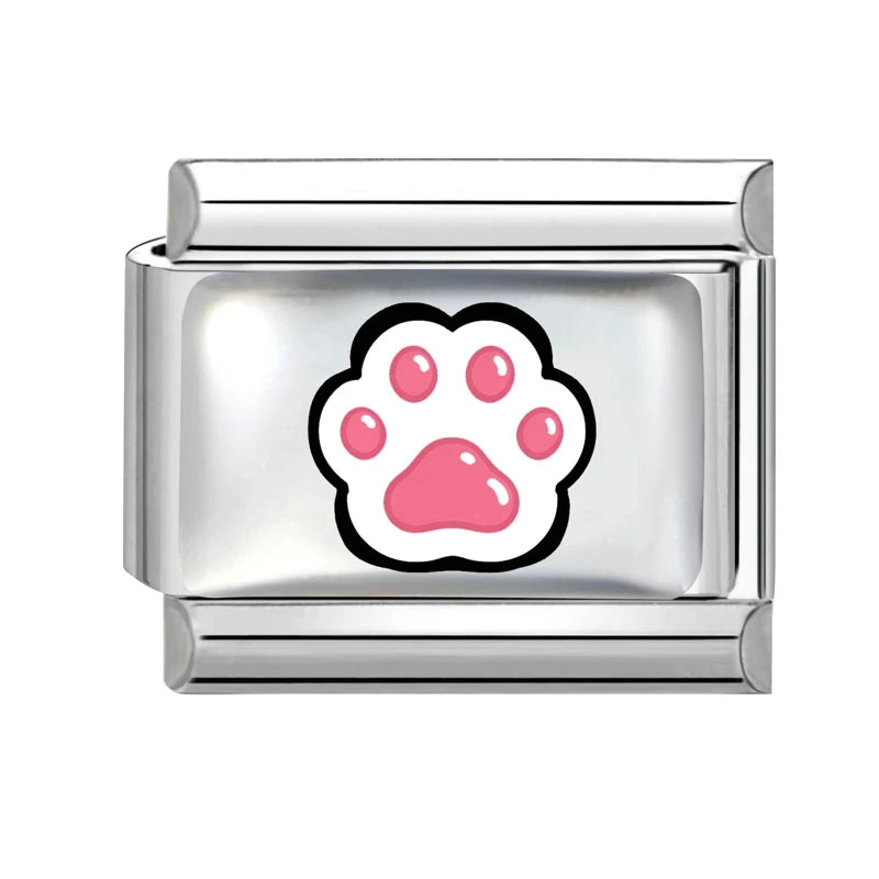 Blue Pink Heart Cute Cats Paw Dog Claw Print Series Italian Charm Links Fit 9mm Stainless Steel Bracelet DIY Making Gift Qme Style 17