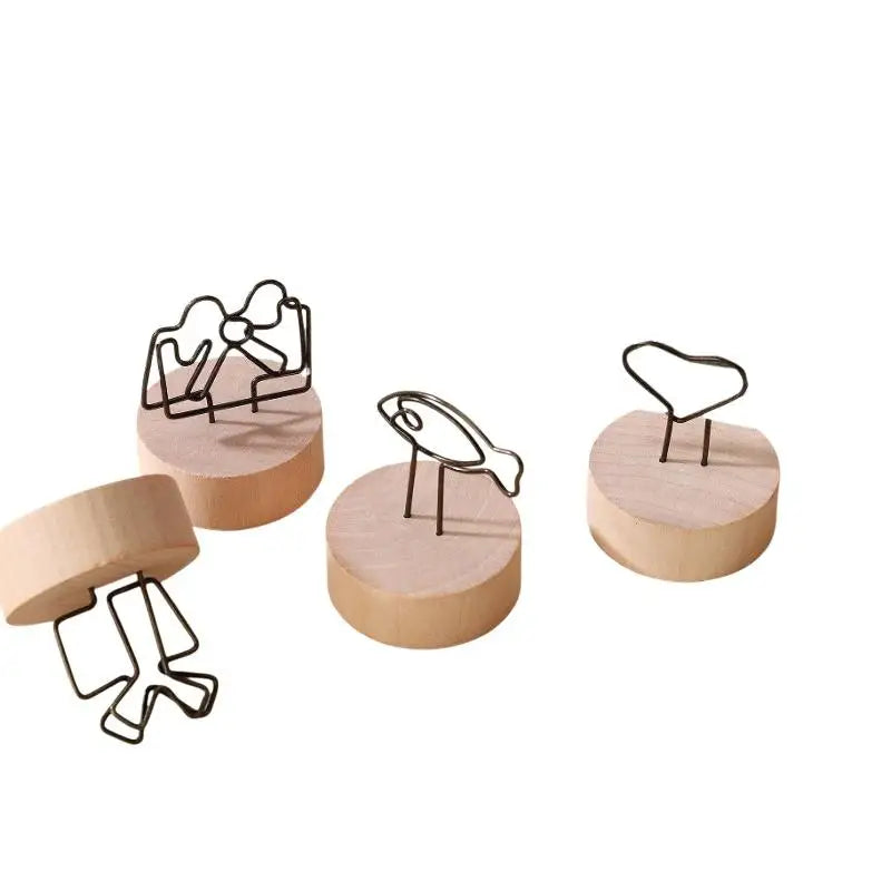 Mini Wooden Base Metal Photo Holders Creative Design Decor Photos Qme