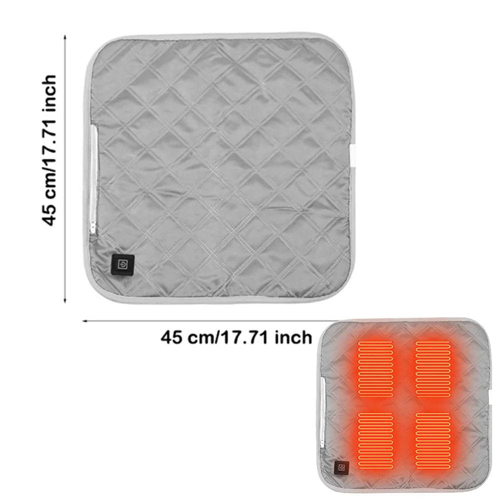 4 Heated Areas Camping Chair Heated Cushion Portable Heating Mat Cushion 3 Adjustable Temperature Type C/USB Charging for Winter Qme Grey 45X45CM Oxford Cloth Autumn And Winter