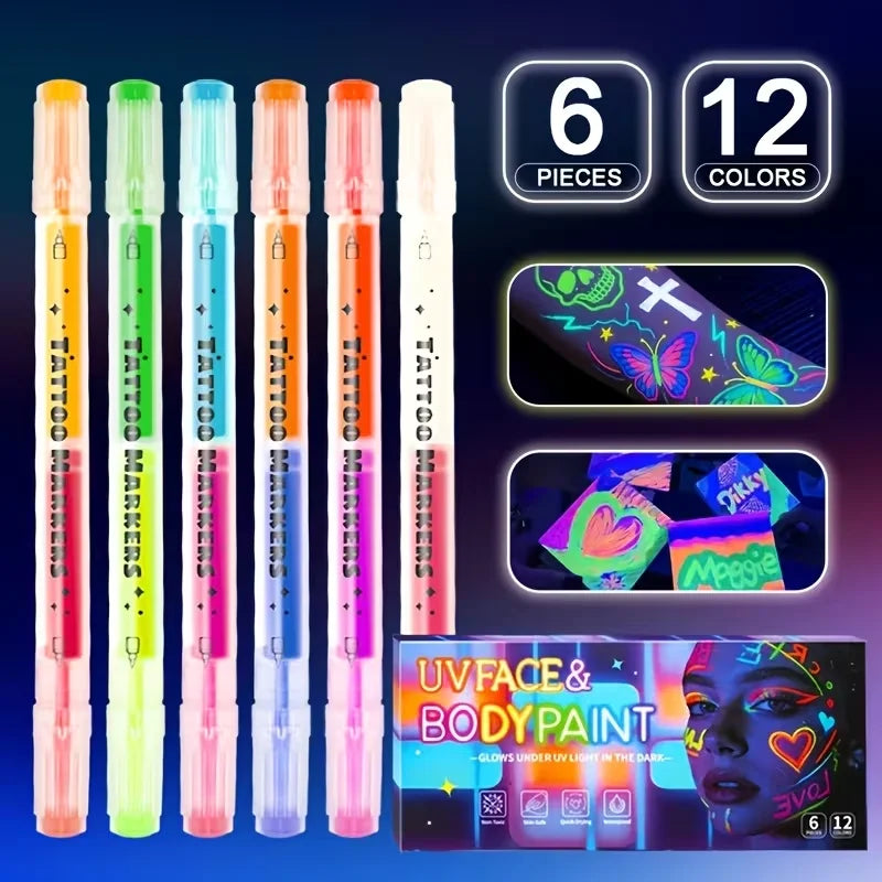 Dual Head Glow Dark UV Face Body Paint Pen DIY Luminous Makeup Marker Qme