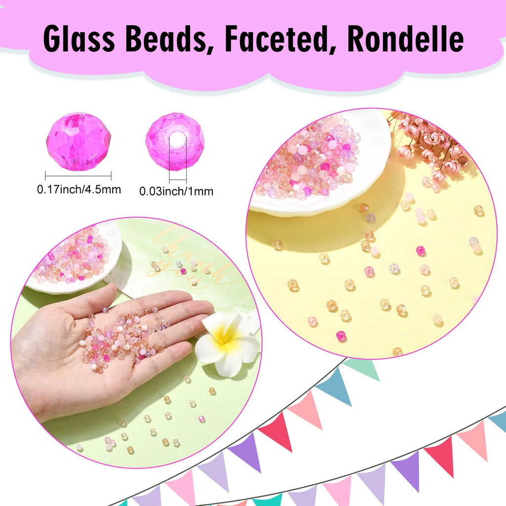 PandaHall 500Pcs 4mm Pink Glass Beads Kit Pink Series Crystal Faceted Rondelle Spacer Beads Bulk for Bracelets Jewelry Maki Qme