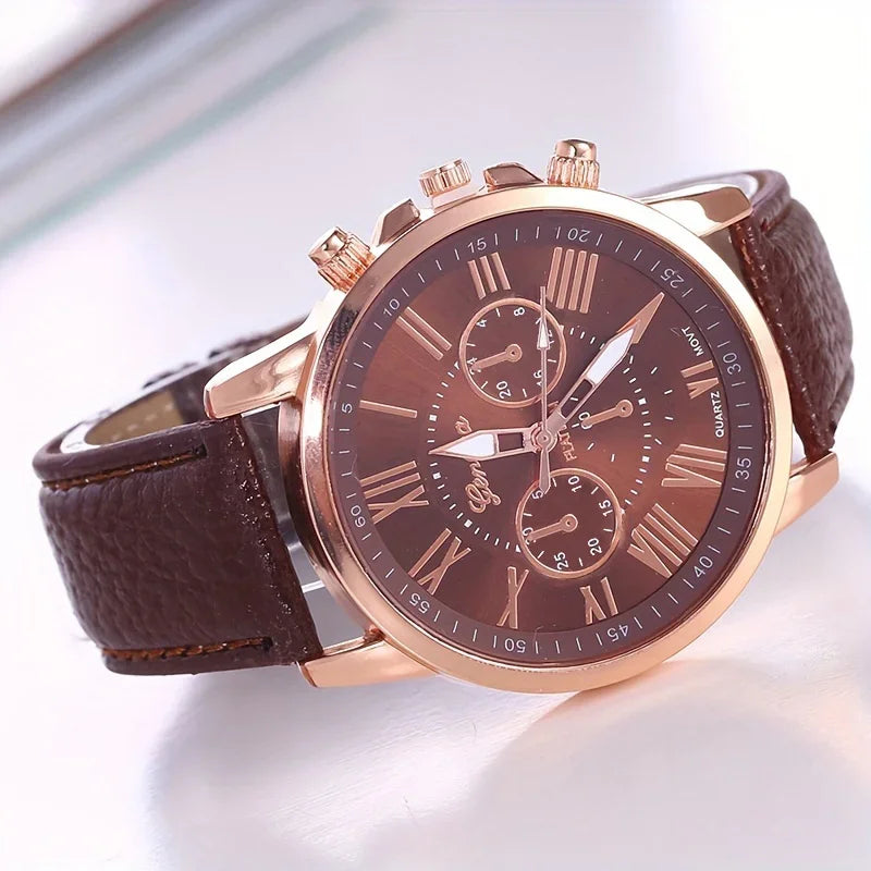 Classic Color Disc Belt Wrist Watch Dopamine Color Multicolor Available Geneva Couple Quartz Watch Qme Brown