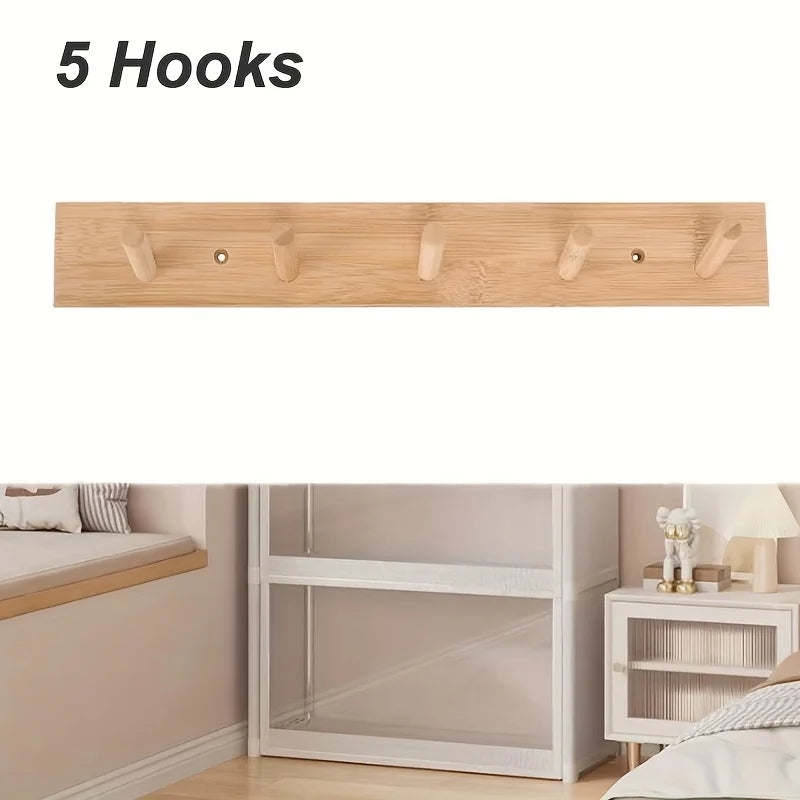 Natural Wood Wall Mounted Coat Rack, Multi-hook Hanger for Clothes & Bags Qme