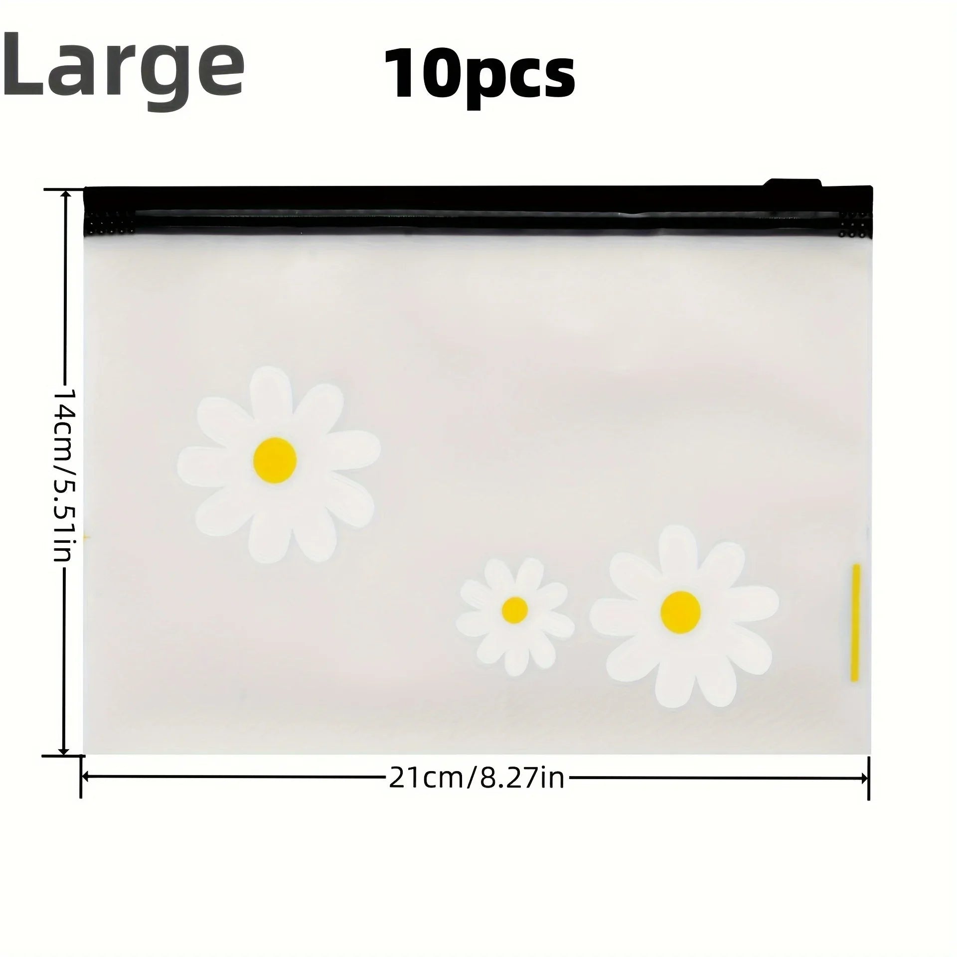 10pcs,Zipper Bag Small Daisy Bag Packaging Translucent Frosted Pull Edge Storage Bag Hair Ring Pencil Bag Qme