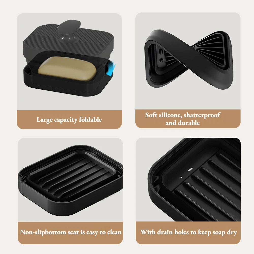 1 Silicone Soap Storage Box Foldable Exhaust Hole Anti Slip Portable Qme