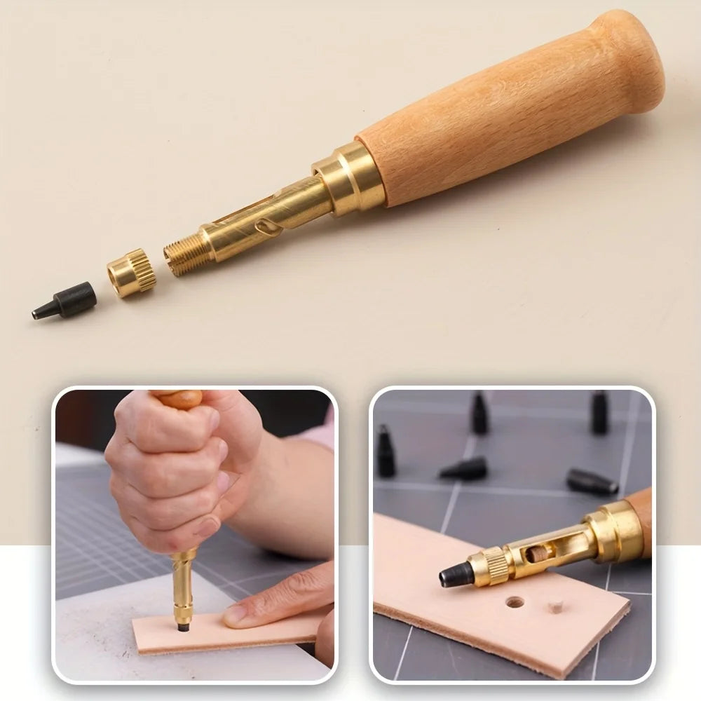 Adjustable leather punch, featuring 6 punching heads in sizes 1.5mm/2mm/2.5mm/3mm/3.5mm/4mm, leather craft tool Qme