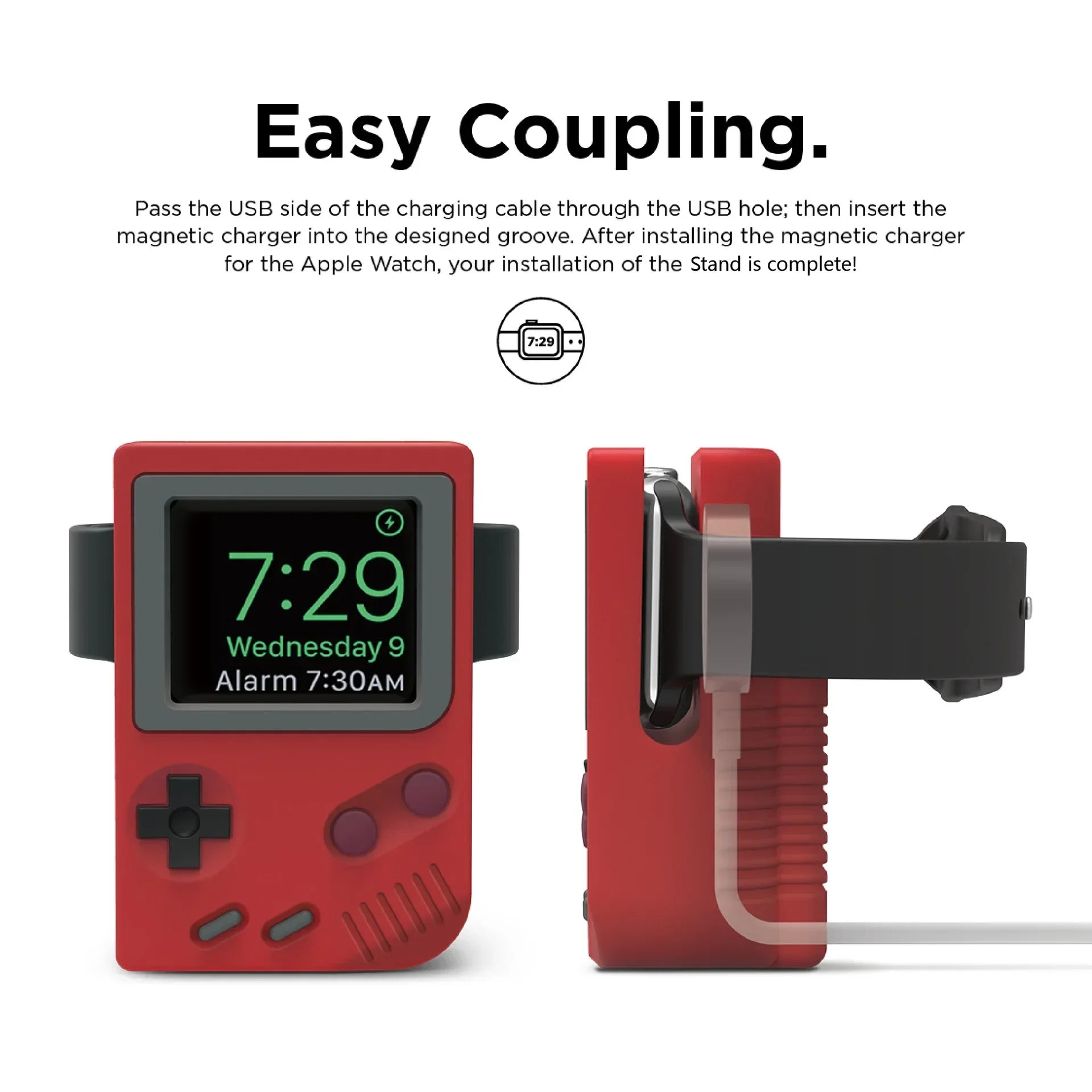 Desktop Holder For Apple Watch Ultra Charger Stand Retro Computer Pattern Charging Base for iWatch 10 9 8 7 6 5 4 3 SE Silicone Qme 0823Red