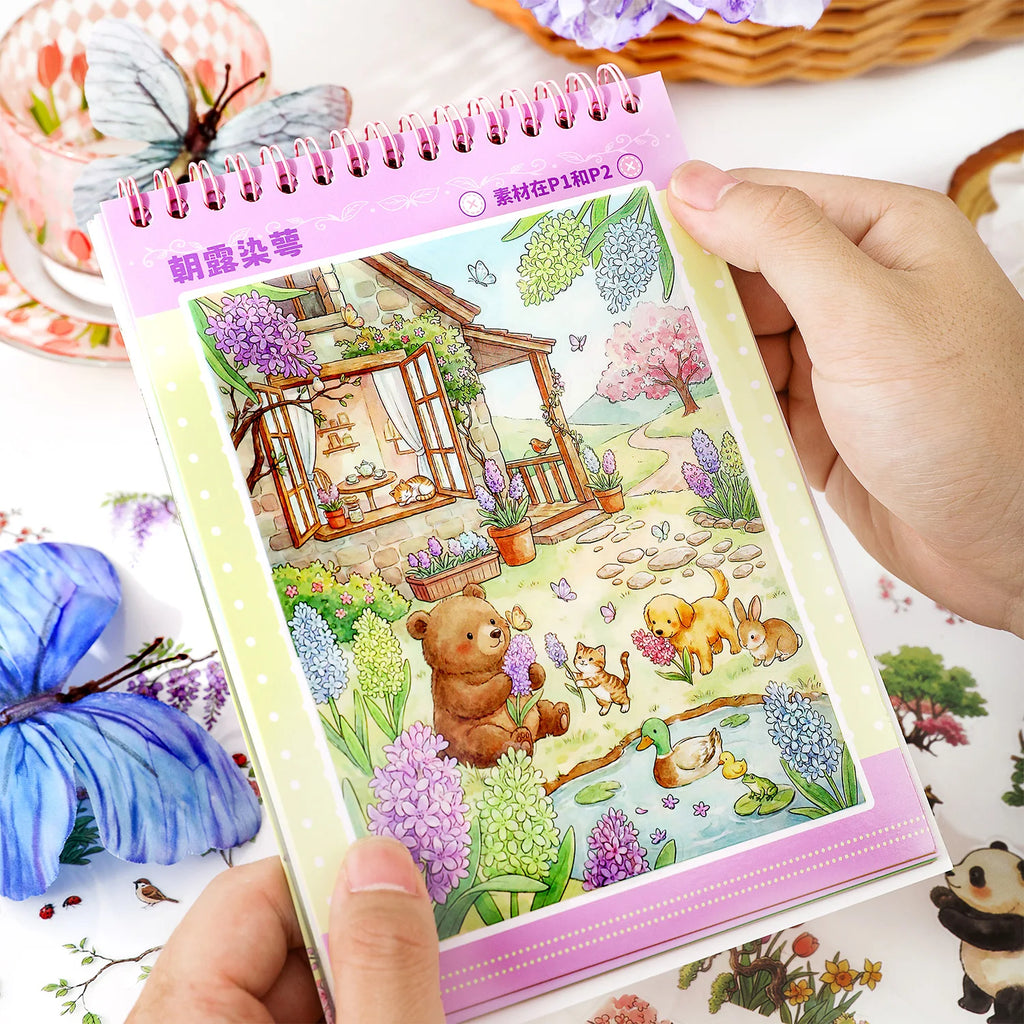TIANZI 37-Piece Cartoon Miniature Scene Sticker Book - Mini 3D Cottage Journal Materials, DIY Creative Handmade Collage Decals Qme