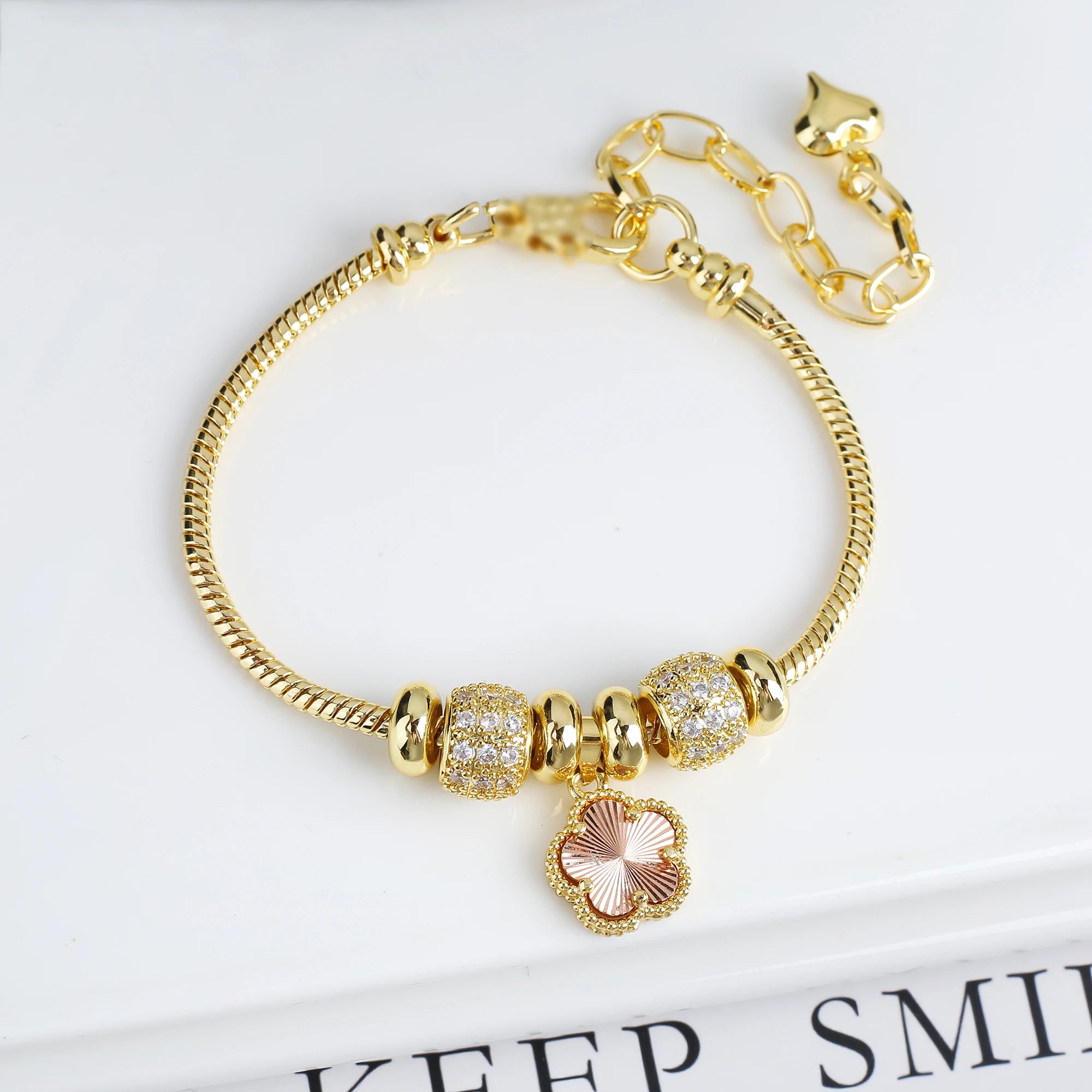 INS Hot Sale 10 Colors Natural Stone Five Leaf Flower Snake Bone Chain Bracelet Classic For Woman Clover Cz Ewelry Party Gift Qme Rose Gold