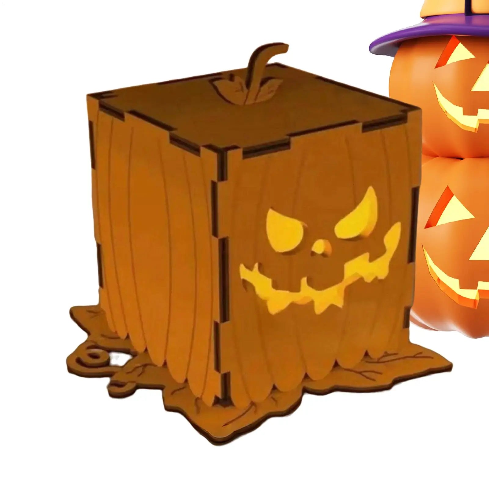 Halloween Pumpkin Light Festival Atmosphere Lamp Ornament Wooden Halloween Pumpkin Light Decoration for Porch Bedroom Garden Qme
