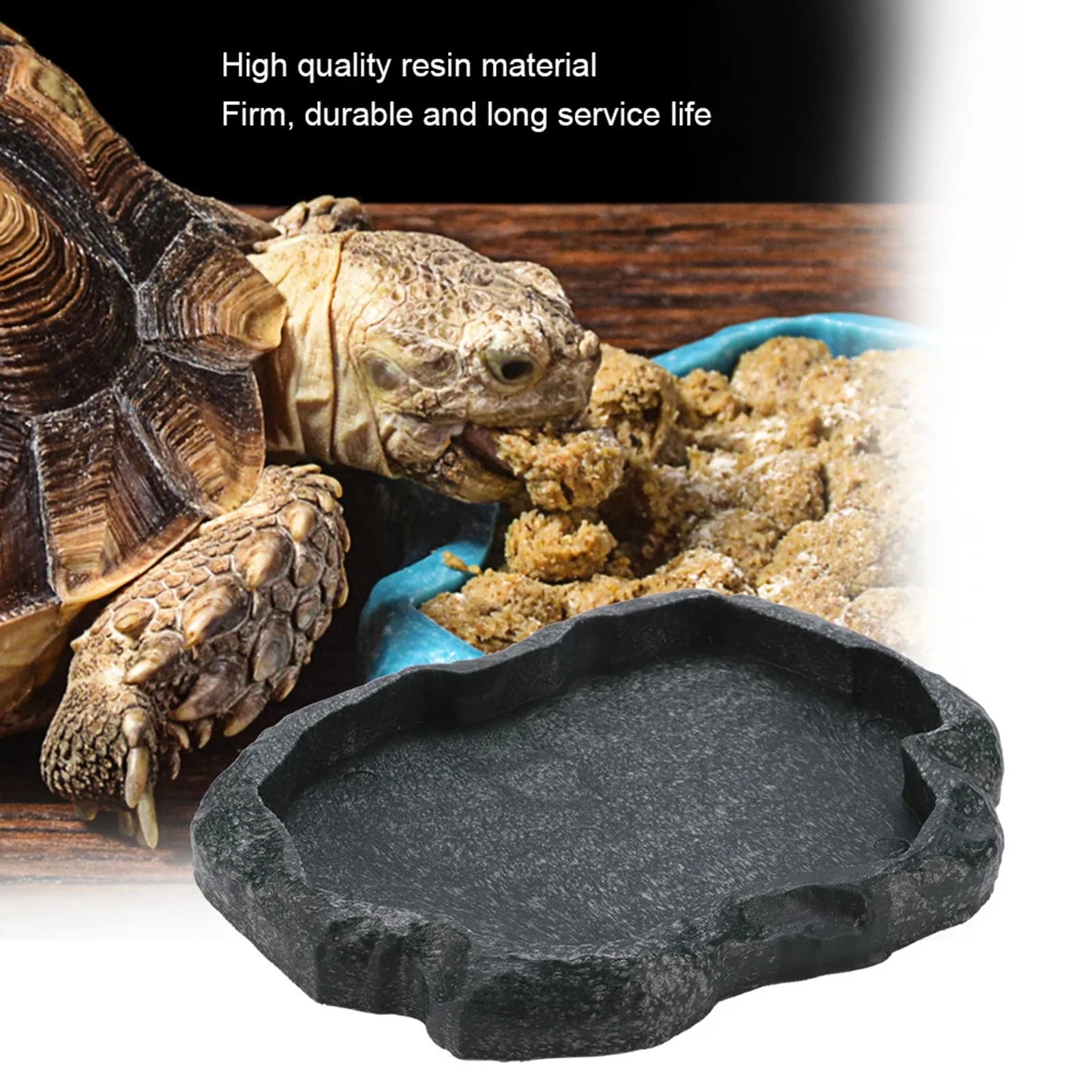 Tortoise Turtle Food Water Bowl ABS Resin Feeder Dish Rock Style Durable Reptile Feeding Bowl Terrarium Accessories Qme