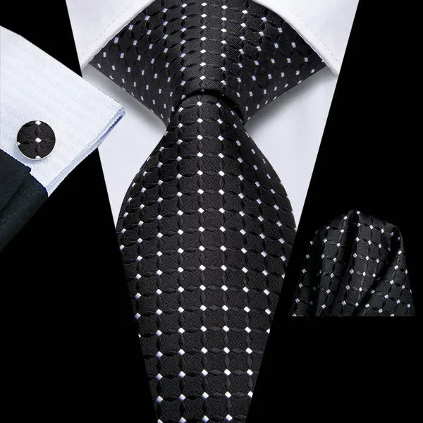 Complete Men's Tie Accessories Bundle: Classic Tie, Pocket Handkerchief, Cufflinks, Premium 3-in-1 Set for Office & Parties Qme DPTH-LDSN3894