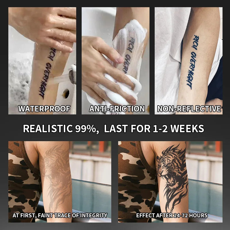 Tattoo Sticker Temporary Tattoo Herbal Juice Waterproof Long Lasting Tiger Pattern Body Art for Men Arm Qme