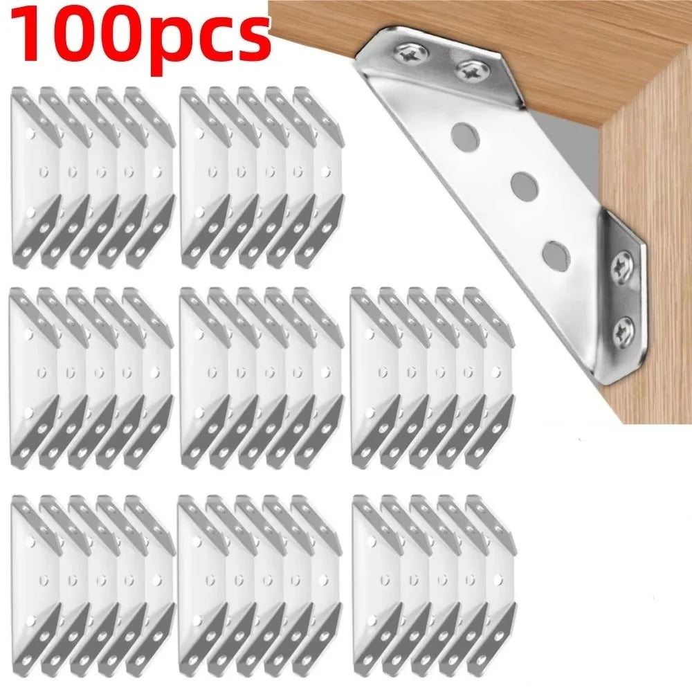 100Pc-12Pc Stainless Steel Angle Bracket Universal Furniture Right Angle Fixed Bracket Cabinet Trapezoidal Layer Board Connector Qme