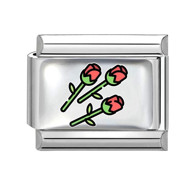 Design Colorful Earth Sun Sunflowers Stainless Steel Link fit 9mm Italian Flowers Series Jewelry Making DIY Charm Bracelet Gifts Qme Style 7