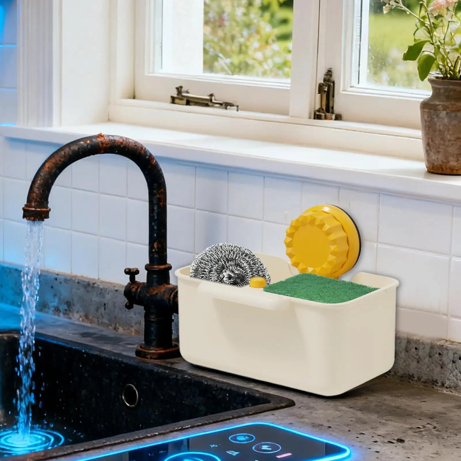 Kitchen Sink Strainer Basket Suction Cup Sponge Rack Vegetable Qme