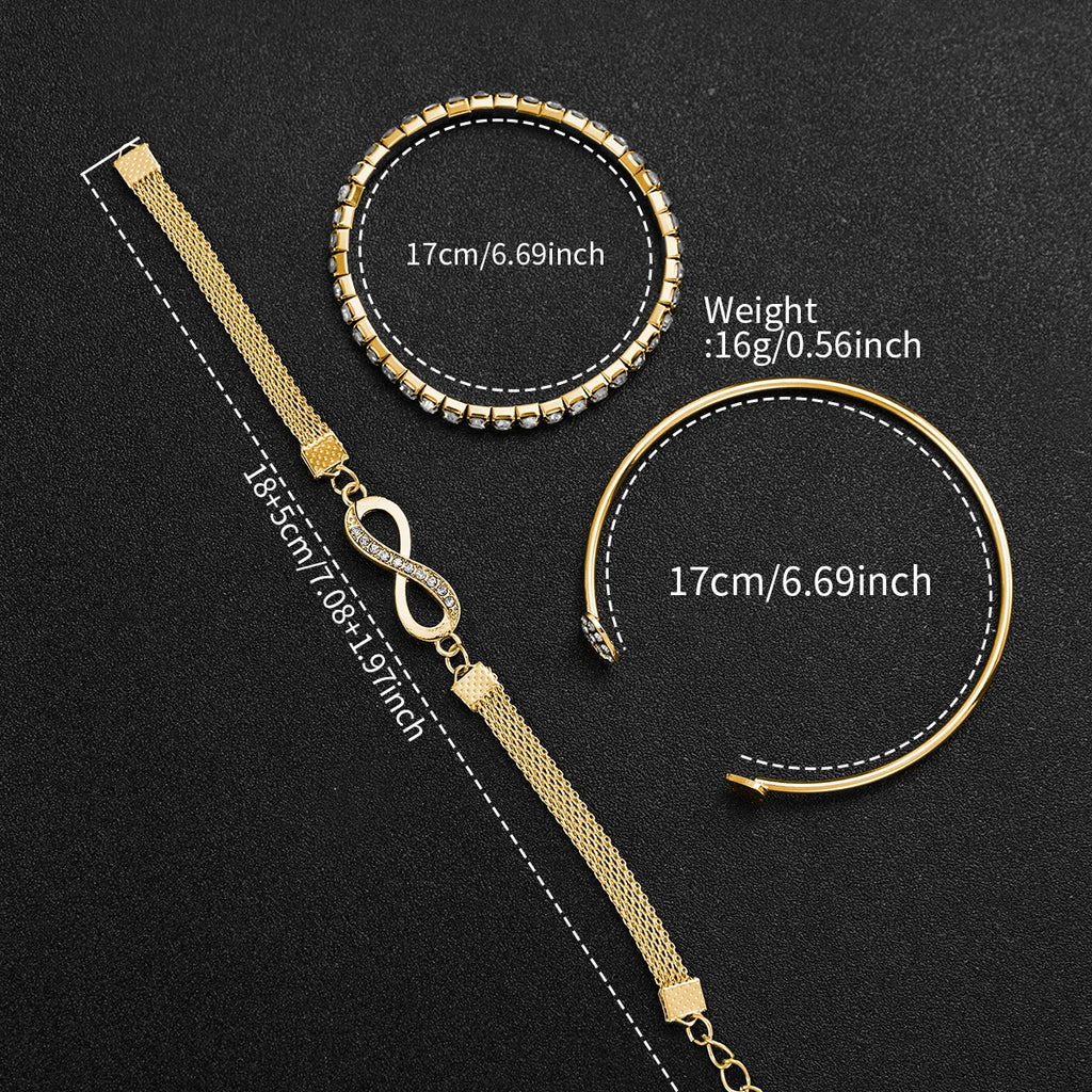 4PCS/Set Golden Simple Digital Disc Steel Belt Women's Watch Unlimited Diamond Set Bracelet Four Piece Set Qme