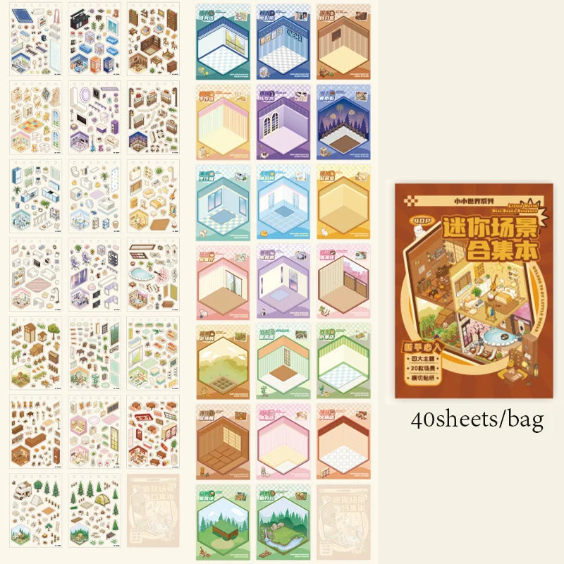 40 Sheets/Bag Mini World Scenery Stickers Set for Scrapbook Journal DIY Planner Phone Case Notebook Decoration Craft Gift Qme 1