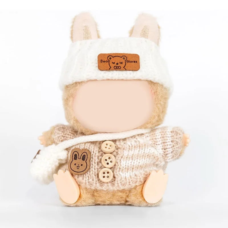 Labubu Crochet 3-Piece Clothing Set, Suitable for 15-17cm Dolls (Accessories Only) - Fashion Accessories Qme WHITE
