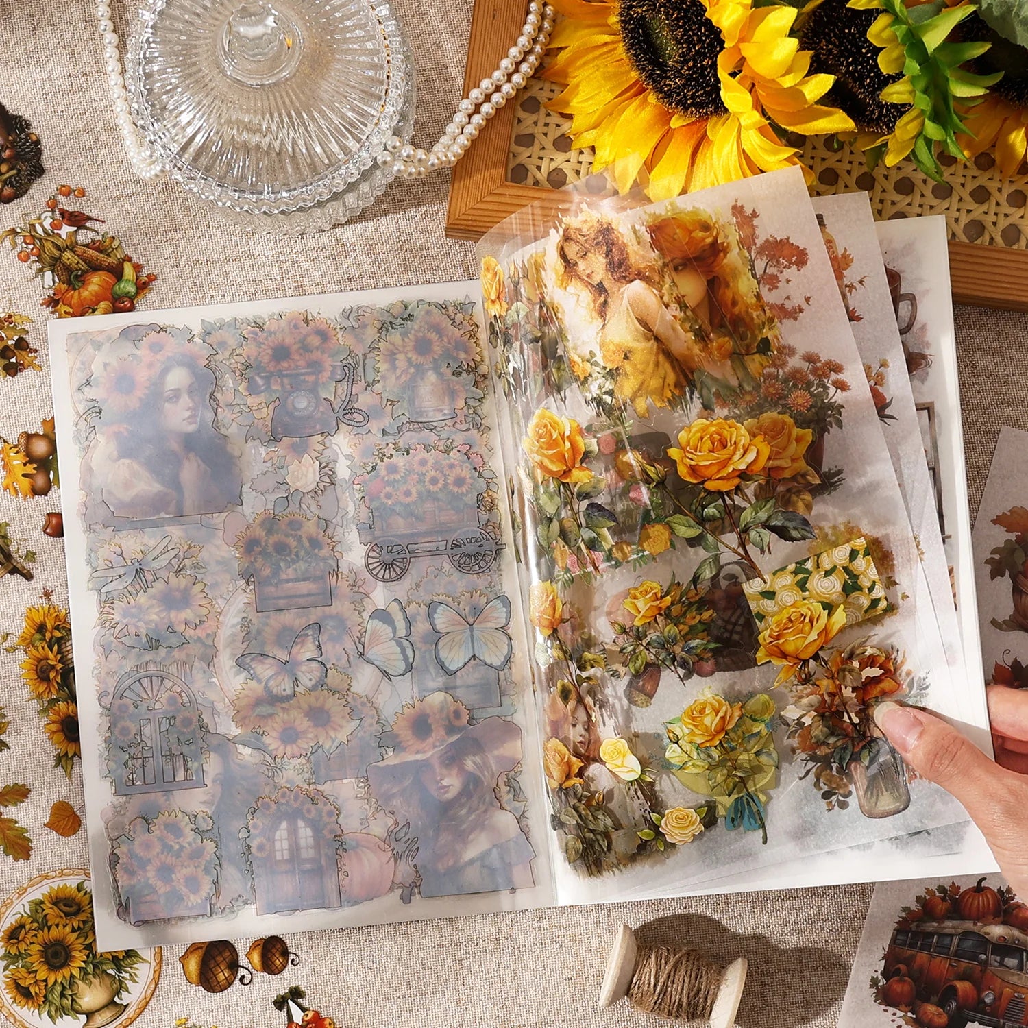 20 Sheets Retro Flower character PET Die cut Stickers book Handmade Decorative Scrapbooking Account Creative Stationery Supplies Qme