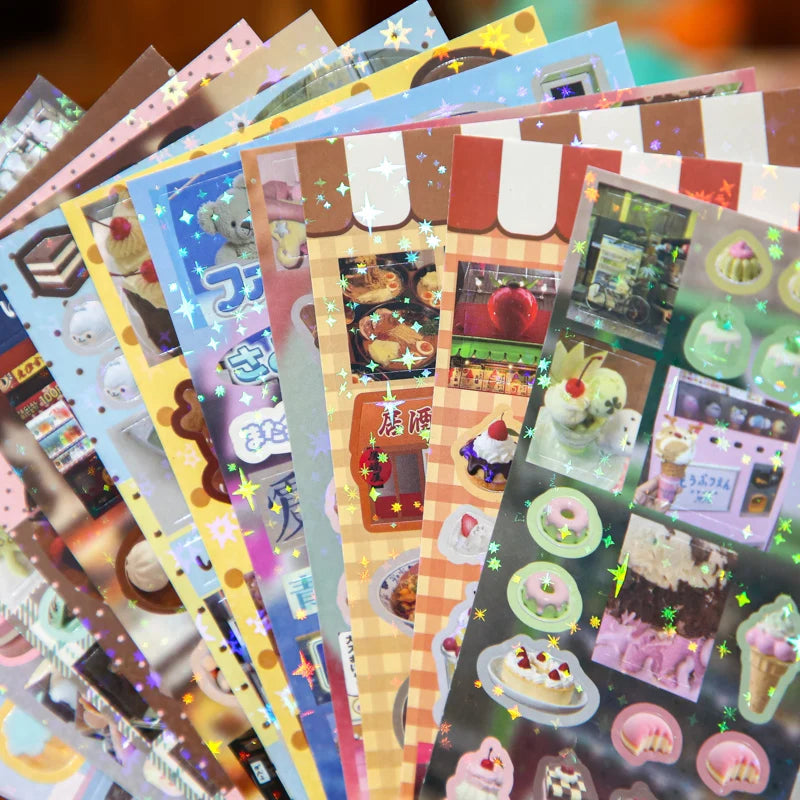 Japanese Sweet Food Star Glitter Film Sticker Book, Aesthetic Decor Material for Stationery Lovers, Ideal for Collage Art Qme