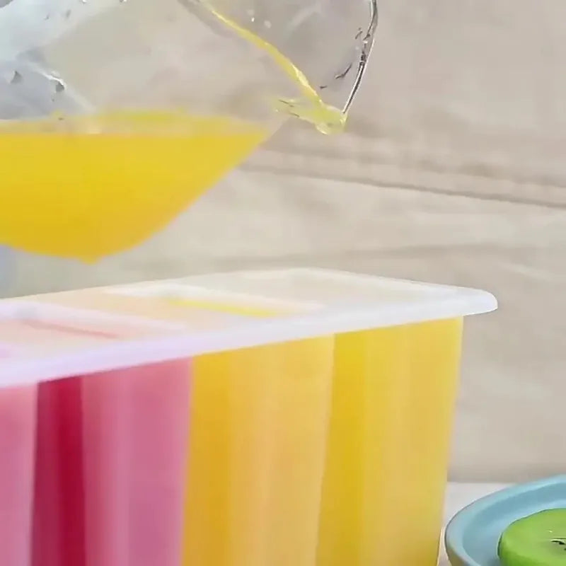 4 Sticks Popsicle Mold Set with Lid Reusable Homemade Ice Cream Frozen Popsicle Tray Household Frozen Popsicle Tray Qme