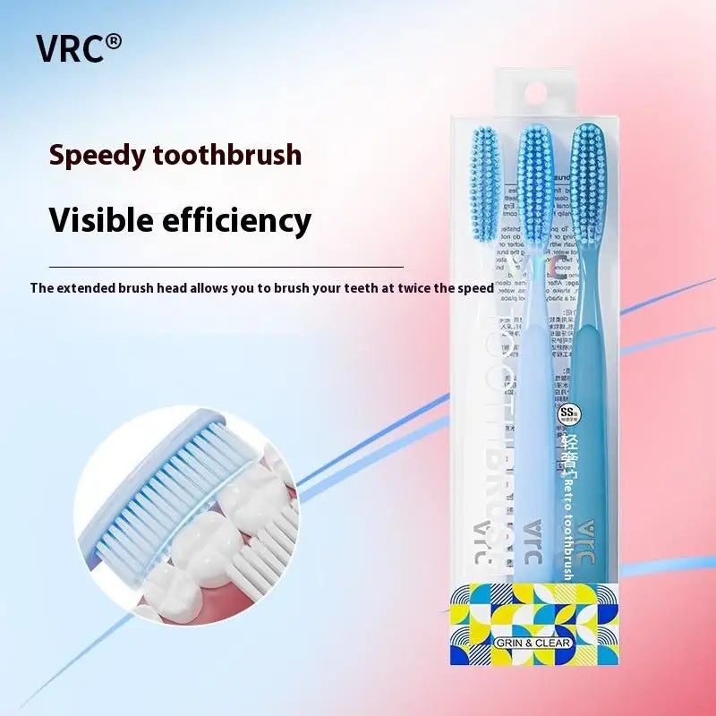 1 Long Headed Soft Bristled Adult Toothbrush Simple Household Qme Blue 3PCS
