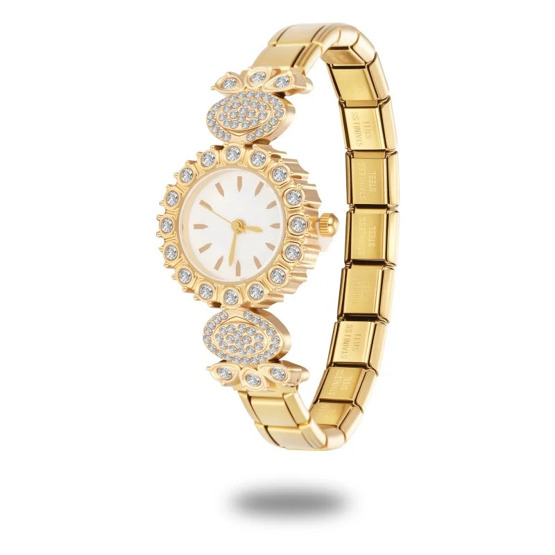 Stainless Steel Fit 9mm Watch Connector Italian Charm Links Women's Round Zircon Watch Header Linker Bracelet DIY Jewelry Gifts Qme Style 18