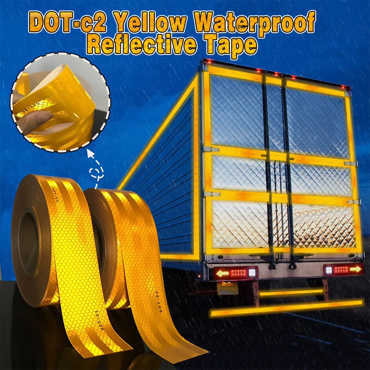 Yellow Car Reflective Tape DOT-C2 Safety Conspicuous Sticker For Safety Truck Motorcycle Bicycle Trailer Qme