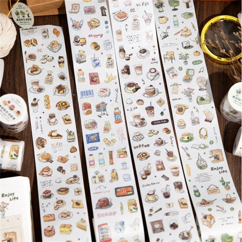 TIANZI 50mm X 3m Pet & Coffee Themed PET Adhesive Tape for DIY Decorative Scrapbooking Collage Stationery Journaling And Masking Qme EFGH
