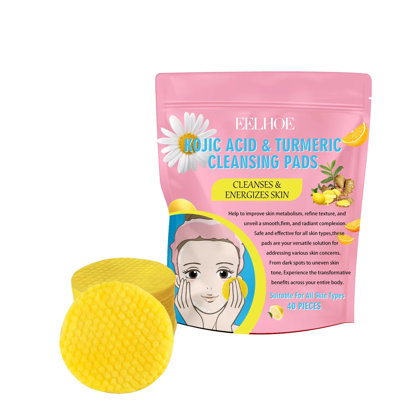 Turmeric Kojic Acid Cleansing Pads Exfoliating Pads Shrink Pores Removing Dead Skin Smooth Brightening Skin Face Cleansing Qme A 40Pads