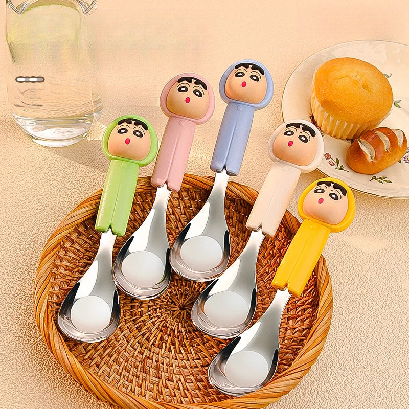 Crayon Shin-chan 304 Stainless Steel Raincoat-Shaped Spoon Cartoon-Themed Eating Spoon Baby Food Spoon Qme