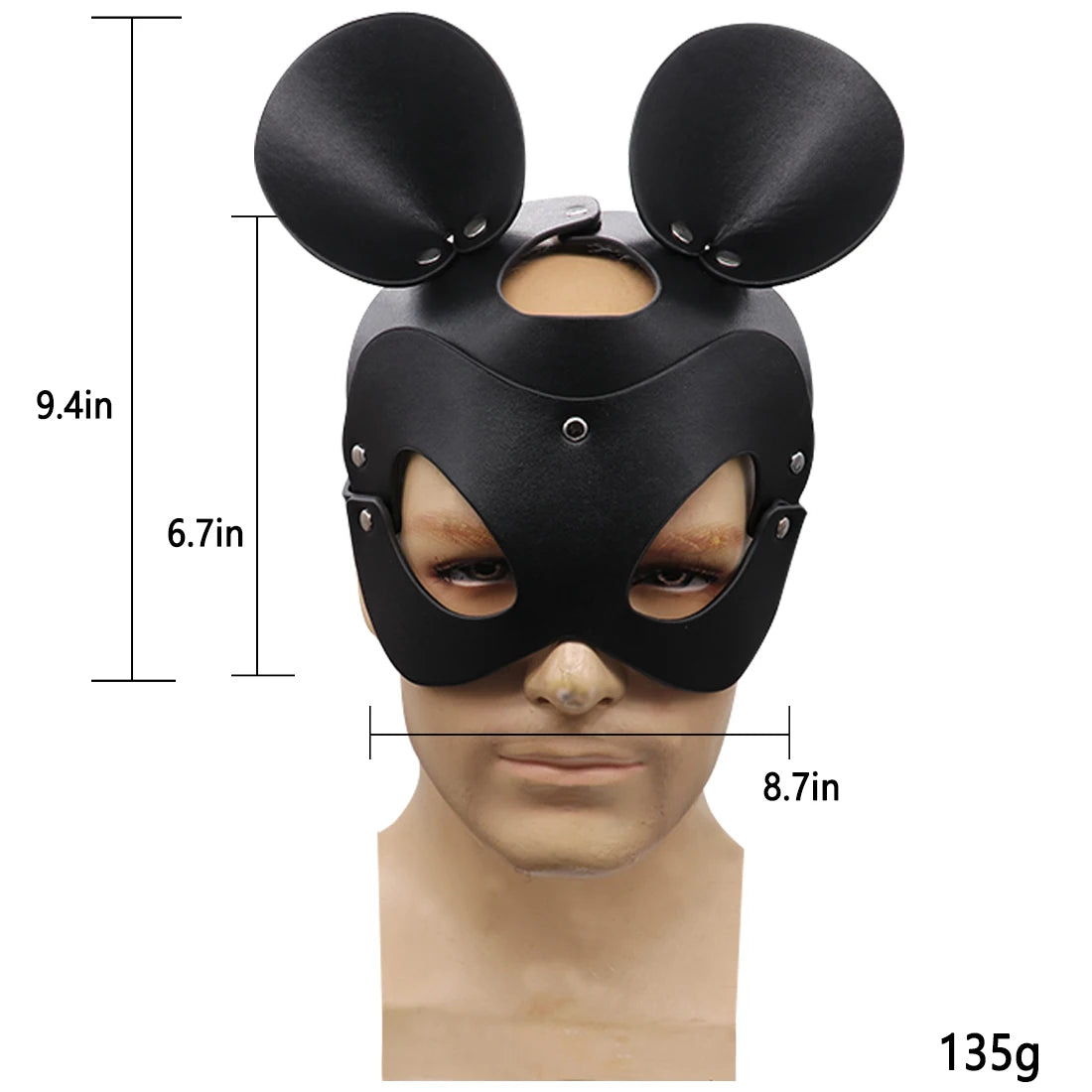 Bunny Mask Cosplay Punk Spiked Leather Cat Mouse Headgear Masquerade Dance Party Pvc Half Face Helmet Halloween Accessory Prop Qme