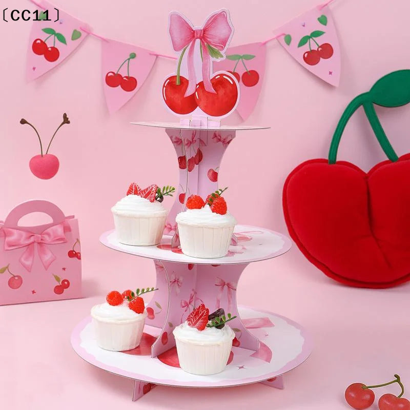 3 Tier Cake Stand Cherry Bow Party Display Birthday Cupcake Qme