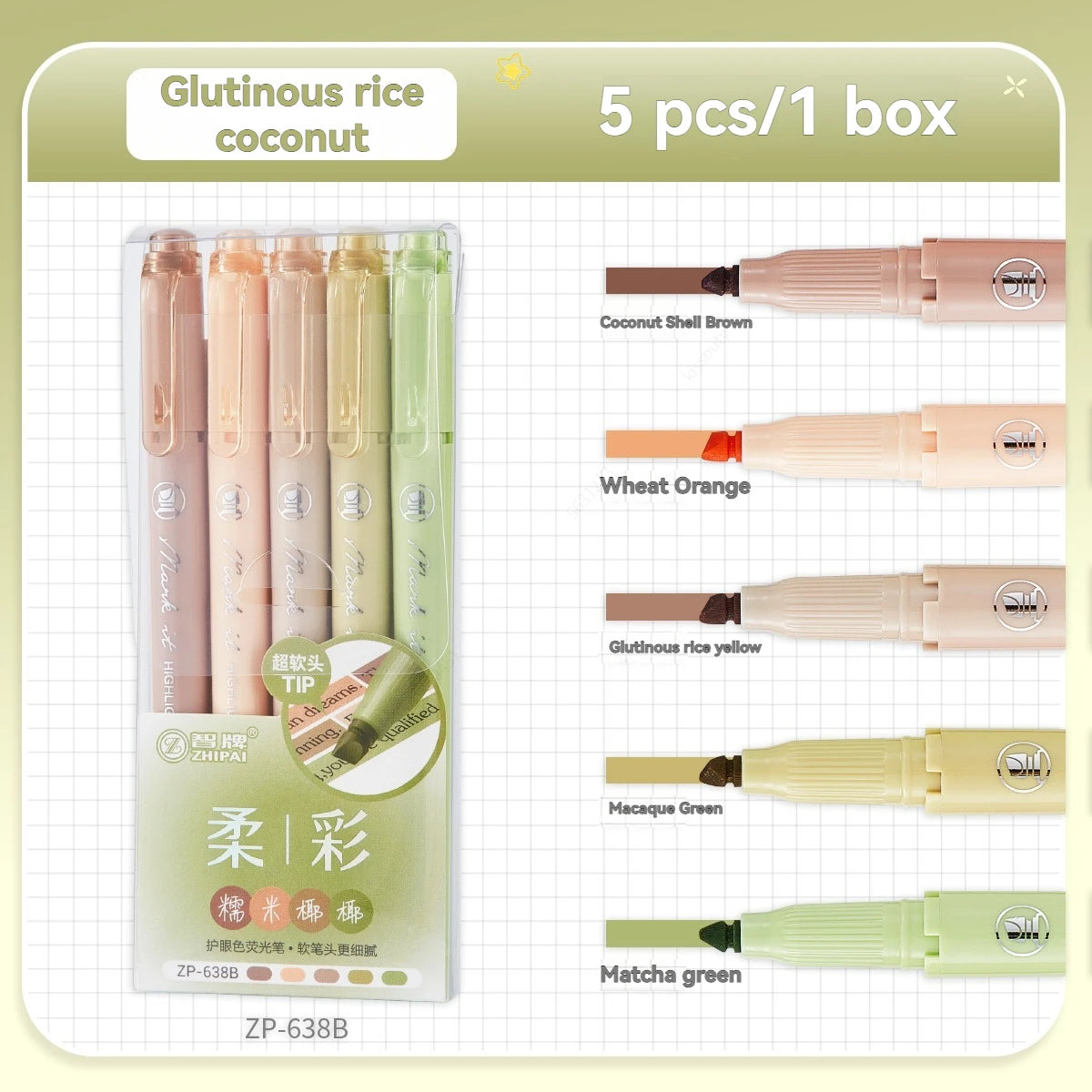 5Pcs/set Pastel Highlighters Marker Colors Fluorescent Hook Pen Colored Mark Pen Japanese Stationery School Supplies Kawaii Qme Warm yellow