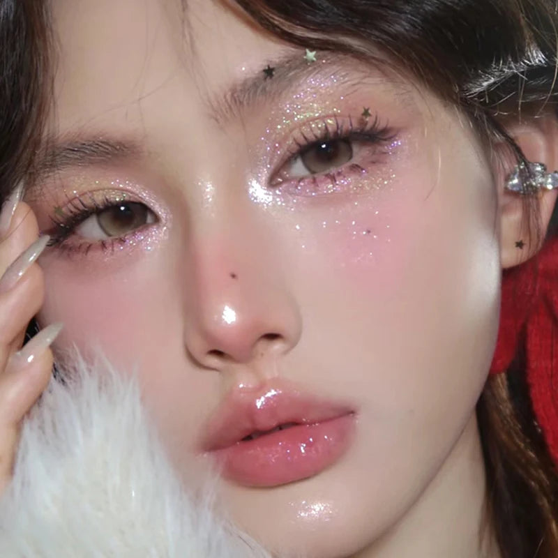Snowflake Diamond Eyeshadow Palette 9-Color Polarization Glitter Flash Rose Pink Highlighter Brighten Shiny Eyes Makeup Tools Qme