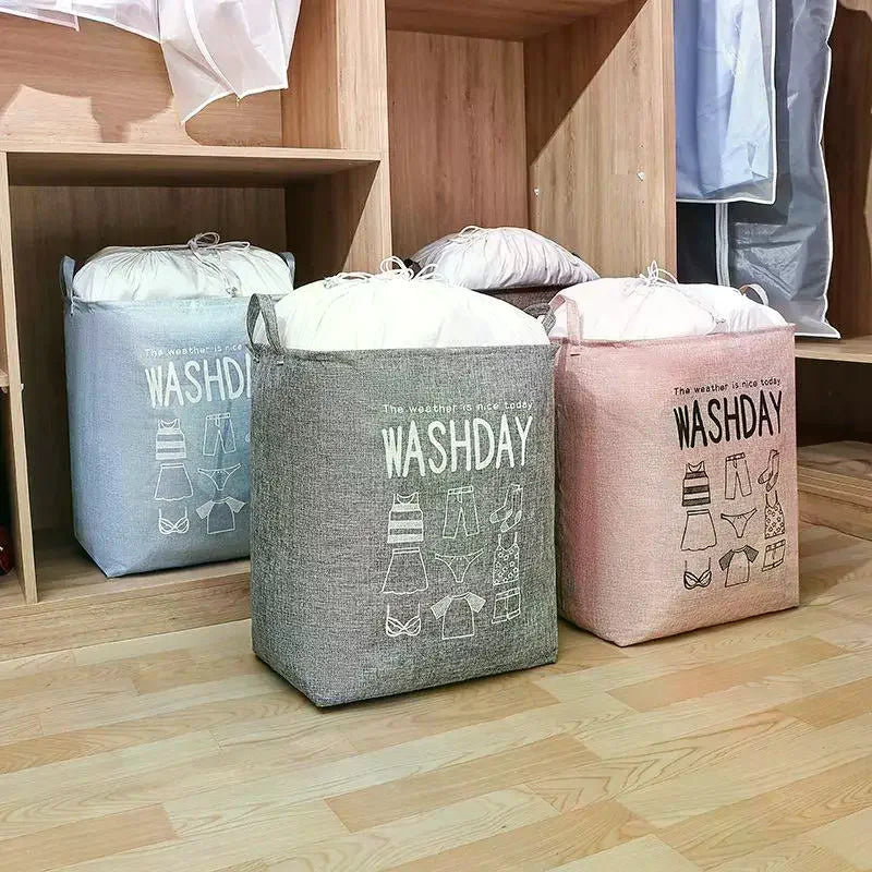Laundry Basket Foldable Waterproof Drawstring Cover Home Organizer Dirty Clothes Storage Bag Large Laundry Bucket For Home Use Qme
