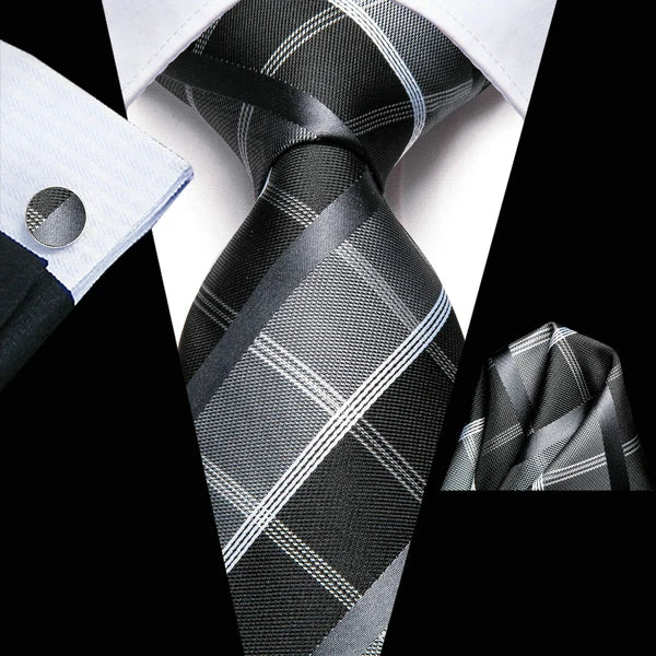 Professional Mens 3-Piece Suit Necktie Pocket Square Cufflinks Qme DPTH-LDSN3449