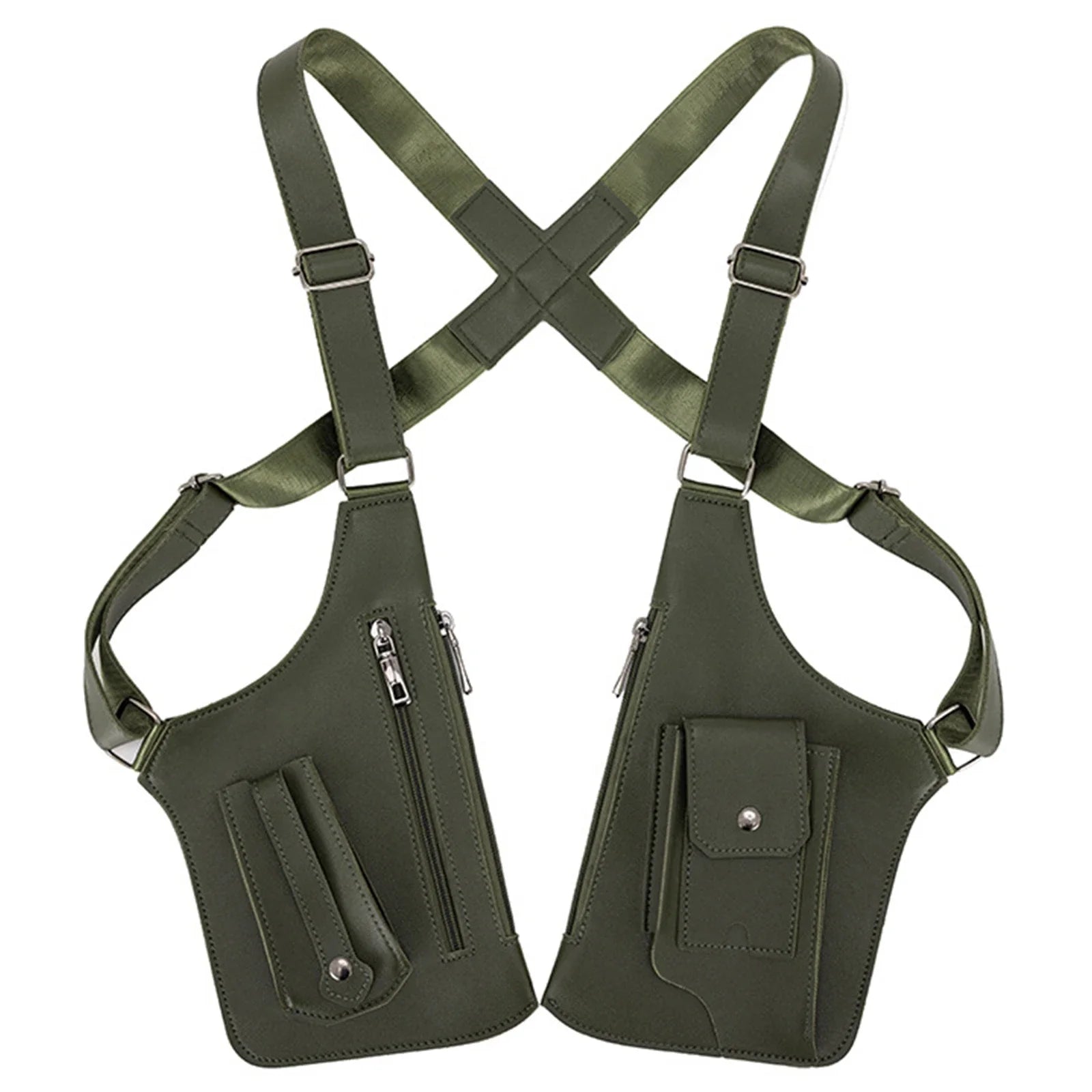 PU Leather Double Shoulder Armpit Bag Anti-Theft Underarm Strap Wallet Pocket Holster Bags for Men Women Travel Outdoors Bags Qme Army Green