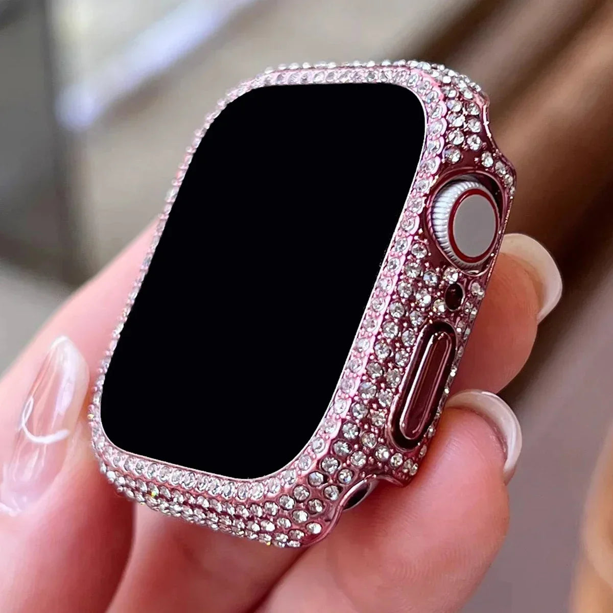 1pc Rhinestone Decor Tempered Glass Screen Protector Watch Case For Apple Watch 38/40/41/42/44/45Mm,Series SE/9/8/7/6/5/4/3/2/1 Qme Pink (No Watch) 45mm-Series 9 8 7