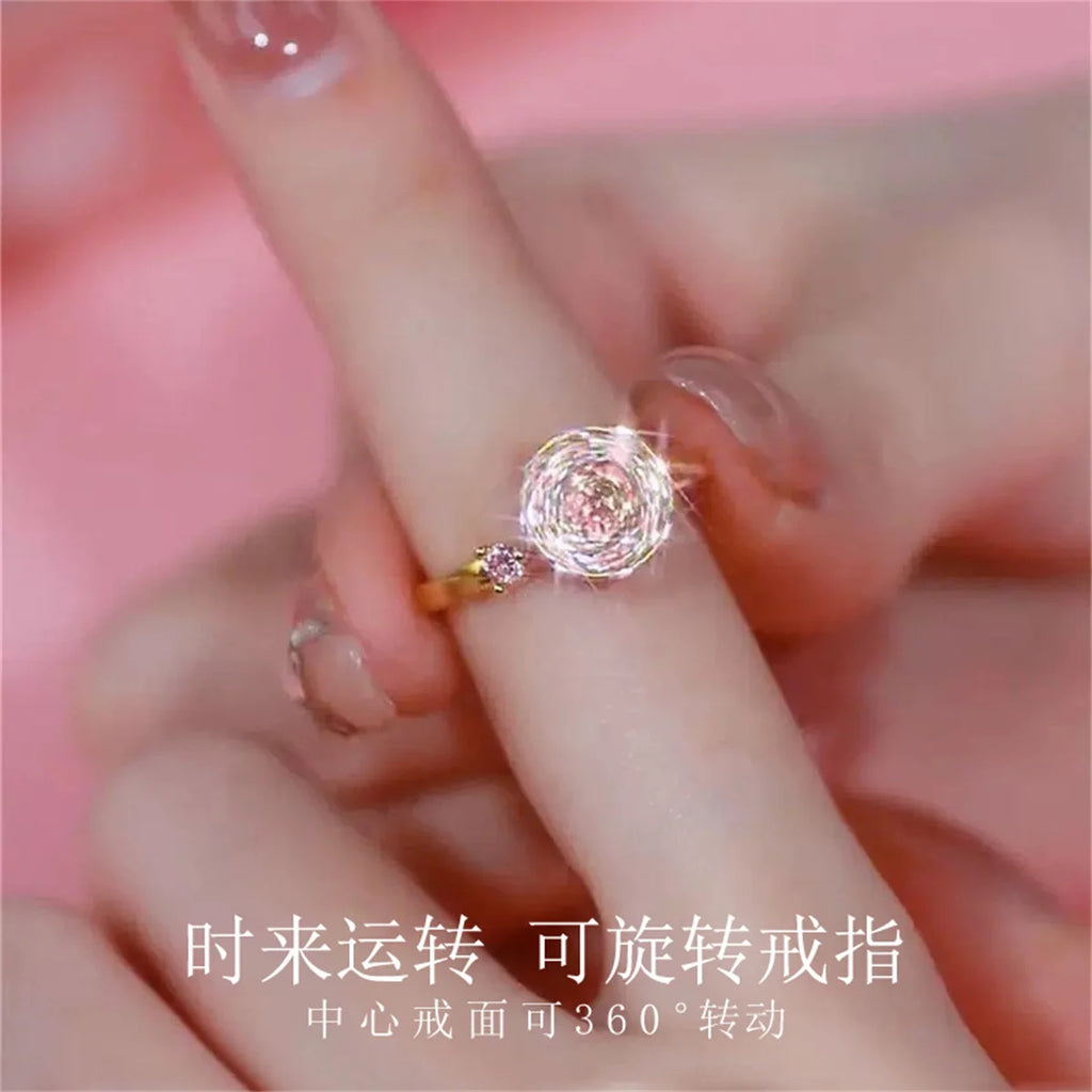Rotatable Freely Spinning Anti Stress Anxiety Ring For Women Round Opal Ring Crystal Sunflower Ring Fashion Jewelry Gifts Qme