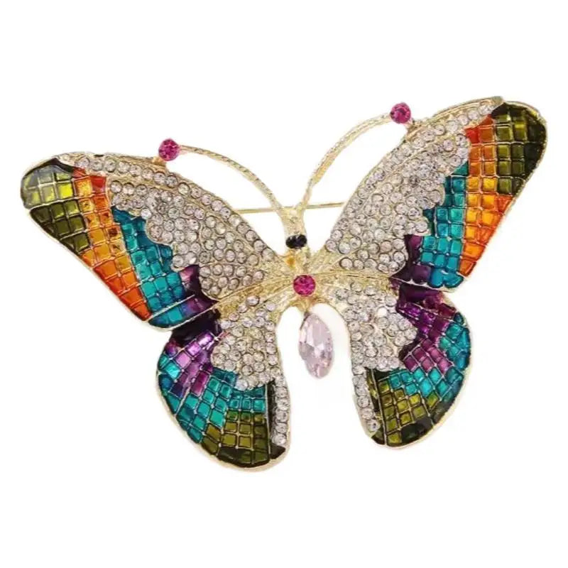 Luxury Colorful Rhinestone Butterfly Brooch Women Metal Insect Pin Qme