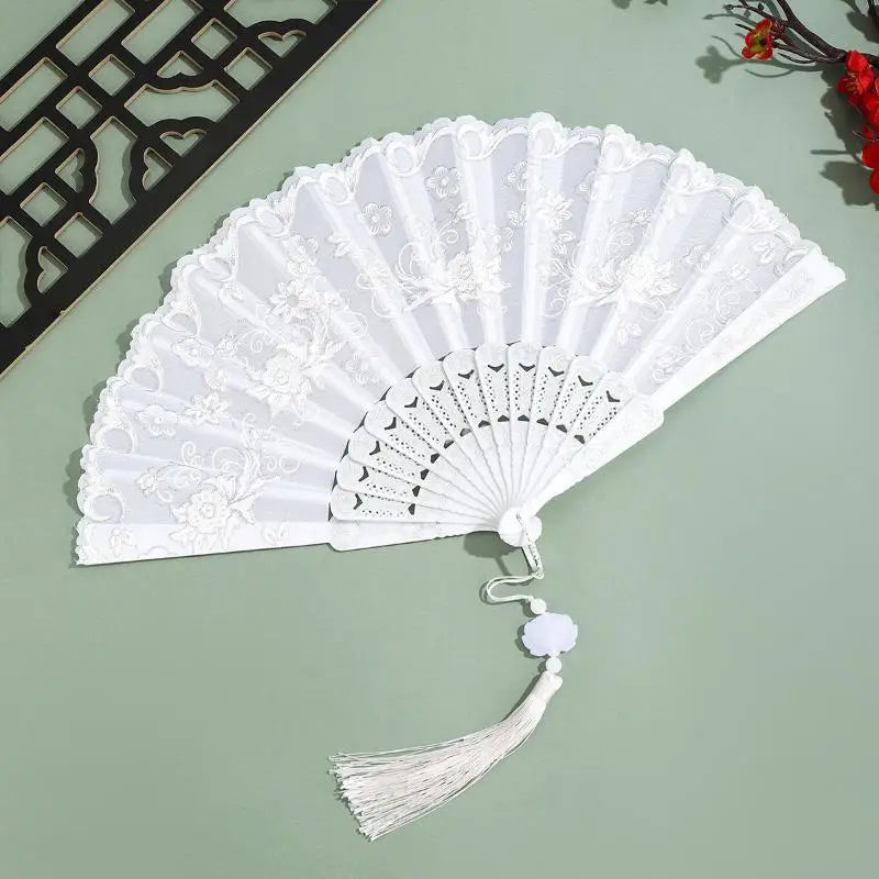 Gold Powder Plastic Fan Art Craft Home Decor Vintage Folding Chinese Qme A5