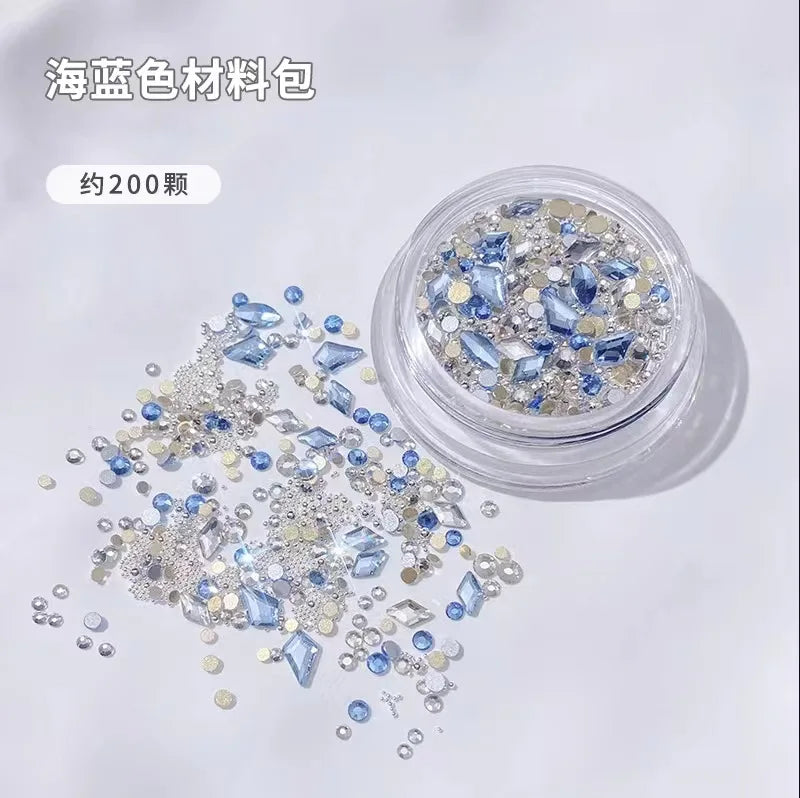 White Nail Art Rhinestone Multi Shape Crystal Flat Pink Round Bead Qme black