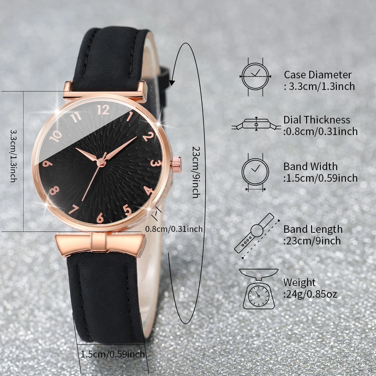 2PCS Fashion Women's Watches Casual Leather Band Analog Quartz Watch（Without Box） Qme